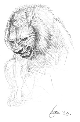 Skizze eines Löwen in Aktion